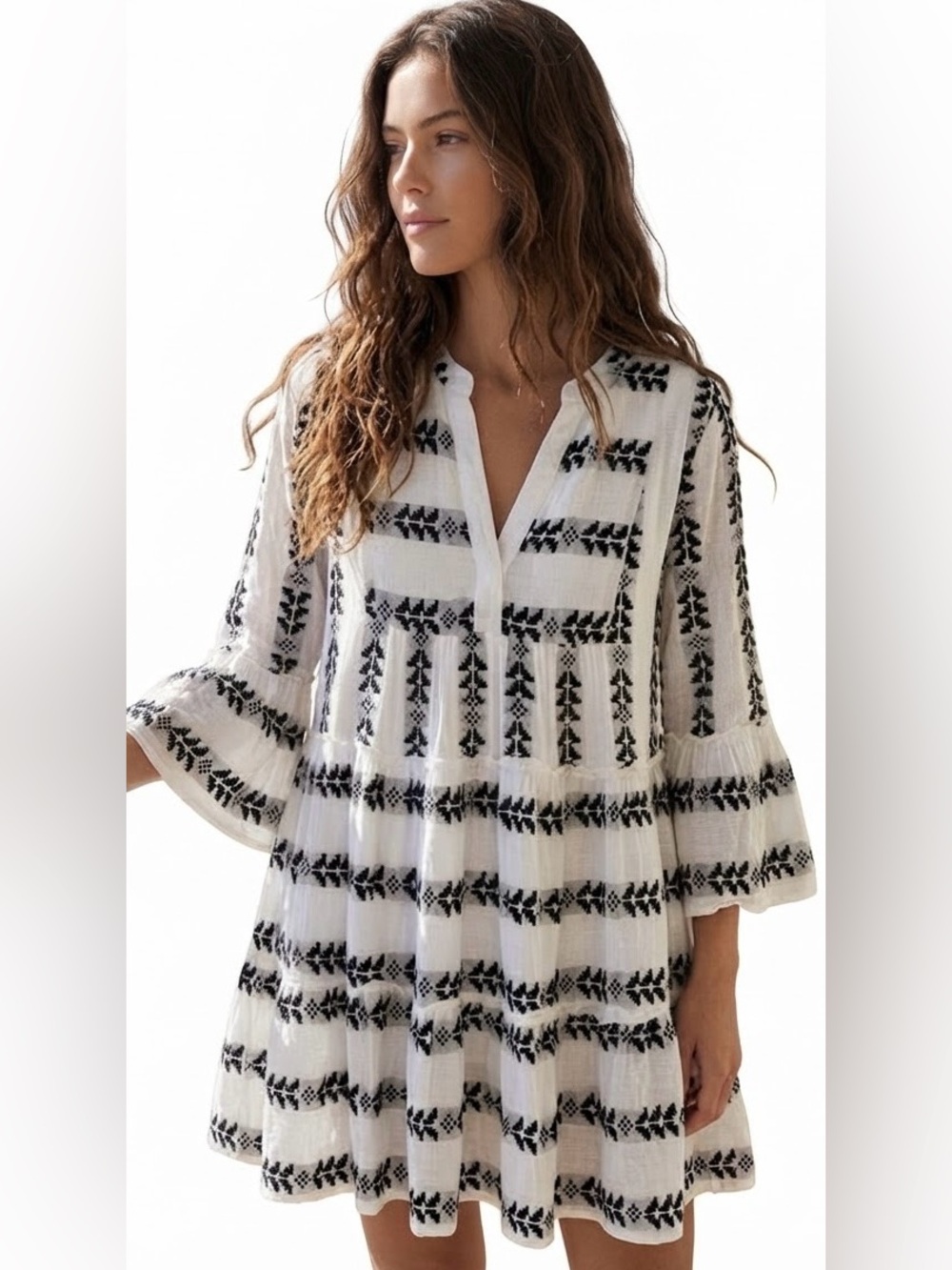 Elan Women’s Black & White boho Embroidered dress.